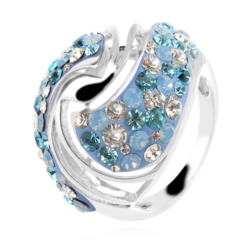 Сребърен пръстен с кристали от Sw®  SP627 Aquamarine and Crystal