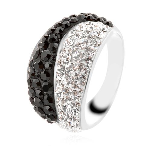 Сребърен пръстен с кристали от Sw®  SP701 Black and White