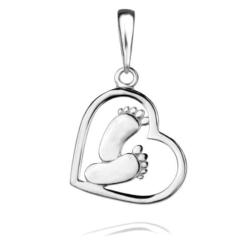 Сребърен Медальон във Формата На Сърце с Две Бебешки Стъпки 7239