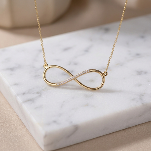 Златно колие безкрайност с циркони 