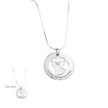 Сребърно колие Ангел с диск и гравирано послание