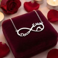 Сребърно колие с безкрайност и две имена по избор