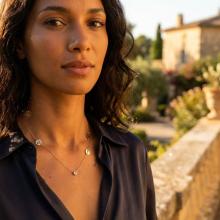 Златно колие с циркон и кръгчета с букви по избор