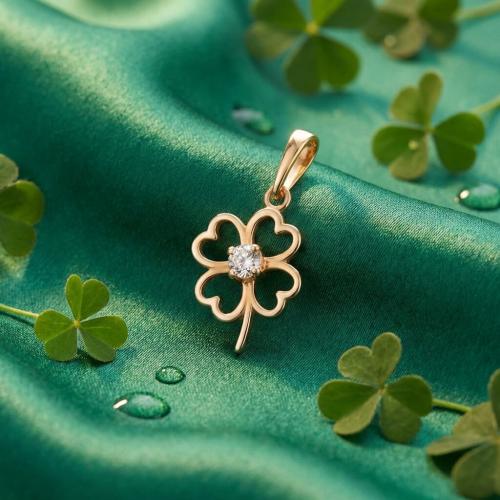 Златен медальон Детелинка с циркон