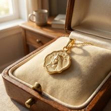 Златен медальон с лика на Света Богородица