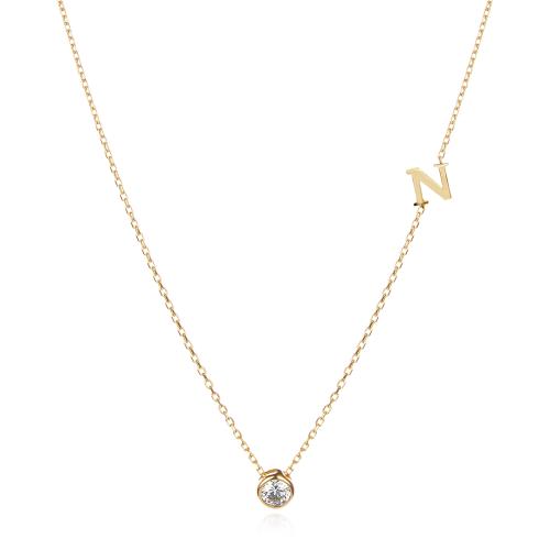 Златно колие с циркон и буква по избор