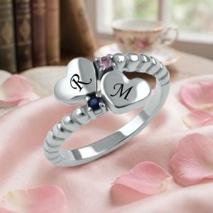  Сребърен Пръстен с гравирани инициали по избор със сърце и циркони