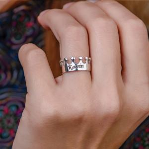 Сребърен пръстен корона с гравиране