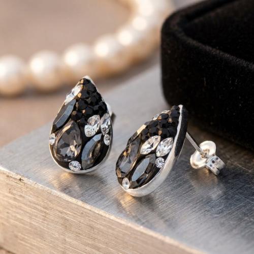 Сребърни обеци Капка с кристали от Sw® SO334 Black Marquise
