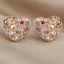 Сребърни обеци сърца с кристали от Sw® Peach Gold