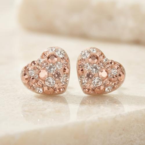 Сребърни обеци сърца с кристали от Sw® Peach Gold