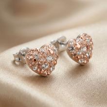 Сребърни обеци сърца с кристали от Sw® Peach Gold