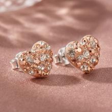 Сребърни обеци сърца с кристали от Sw® Peach Gold