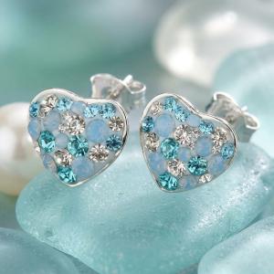 Сребърни обеци сърца с кристали от Sw® SO120 Deep Blue