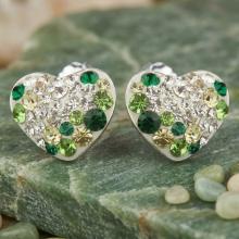 Сребърни обеци сърца с кристали от Sw® Green Сребърни обеци сърца с кристали от Sw® Green