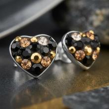Сребърни обеци сърца с кристали от Sw® SO152 Black Gold