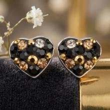 Сребърни обеци сърца с кристали от Sw® SO152 Black Gold