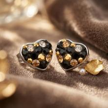 Сребърни обеци сърца с кристали от Sw® SO152 Black Gold