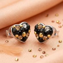 Сребърни обеци сърца с кристали от Sw® SO152 Black Gold