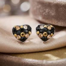 Сребърни обеци сърца с кристали от Sw® SO152 Black Gold
