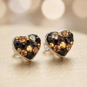 Сребърни обеци сърца с кристали от Sw® SO152 Black Gold