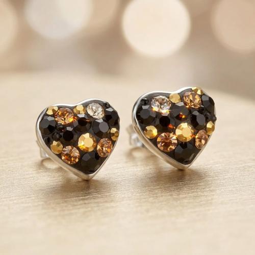 Сребърни обеци сърца с кристали от Sw® SO152 Black Gold