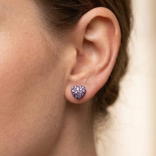 Сребърни обеци сърца с кристали от Sw® SO152 Tanzanite and Violet