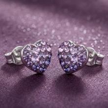 Сребърни обеци сърца с кристали от Sw® SO152 Tanzanite and Violet Сребърни обеци сърца с кристали от Sw® SO152 Tanzanite and Violet