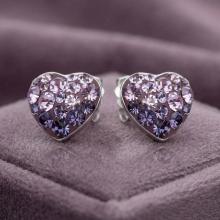 Сребърни обеци сърца с кристали от Sw® SO152 Tanzanite and Violet Сребърни обеци сърца с кристали от Sw® SO152 Tanzanite and Violet