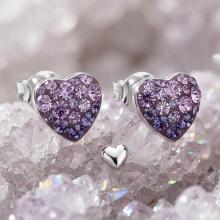 Сребърни обеци сърца с кристали от Sw® SO152 Tanzanite and Violet Сребърни обеци сърца с кристали от Sw® SO152 Tanzanite and Violet