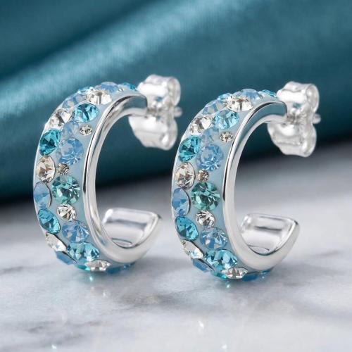 Сребърни обеци халки Georgia с кристали от Sw® Deep Blue