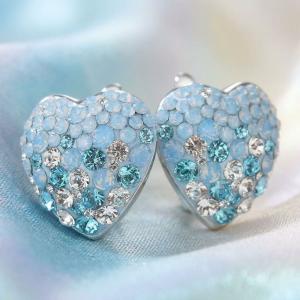 Сребърни обеци Сърце с кристали Deep Blue