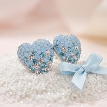 Сребърни обеци Сърце с кристали Deep Blue