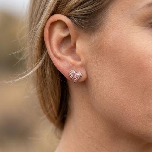 Сребърни обеци сърца с кристали от Sw® SO362 Light Peach
