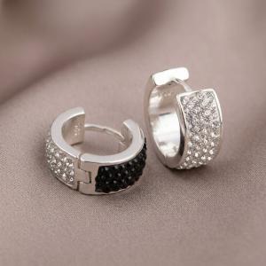 Сребърни обеци халки Valencia с кристали от Sw® Black and White