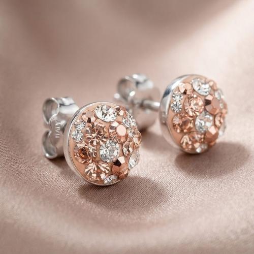 Сребърни Полутопчета С Кристали От Sw® Peach Gold 9 мм