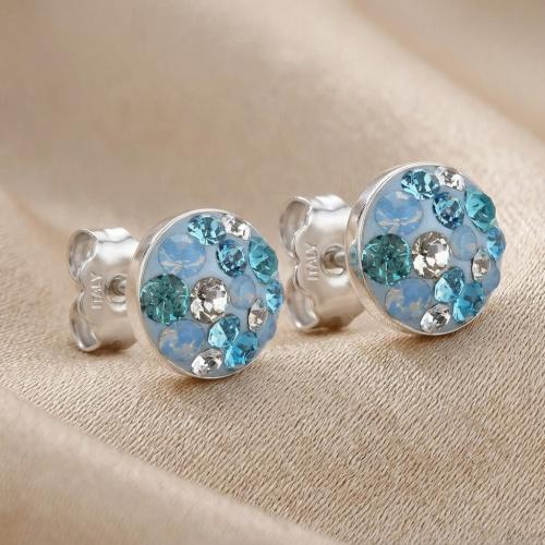 Сребърни Полутопчета С Кристали От Sw® Deep Blue 9 мм