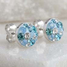 Сребърни Полутопчета С Кристали От Sw® Deep Blue 9 мм