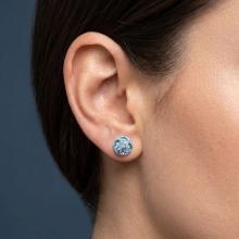 Сребърни Полутопчета С Кристали От Sw® Deep Blue 9 мм