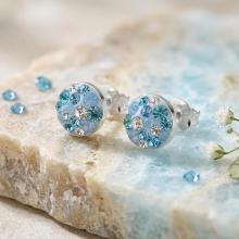 Сребърни Полутопчета С Кристали От Sw® Deep Blue 9 мм