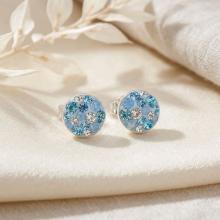 Сребърни Полутопчета С Кристали От Sw® Deep Blue 9 мм