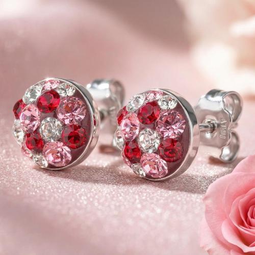 Сребърни Полутопчета С Кристали От Sw® Bold Rose 9 мм