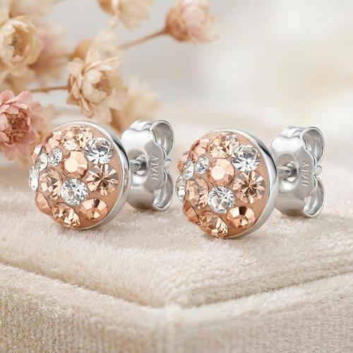Сребърни Полутопчета С Кристали От Sw® Peach Gold  6мм