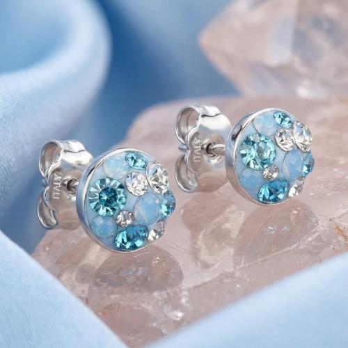 Сребърни Полутопчета С Кристали От Sw® Deep Blue 6мм