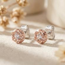 Сребърни Полутопчета С Кристали От Sw® Peach Gold 5мм