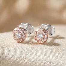 Сребърни Полутопчета С Кристали От Sw® Peach Gold 5мм