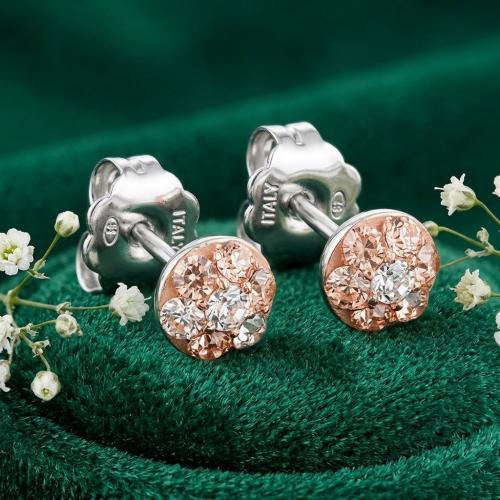 Сребърни Полутопчета С Кристали От Sw® Peach Gold 5мм