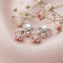 Сребърни Полутопчета С Кристали От Sw® Peach Gold 5мм