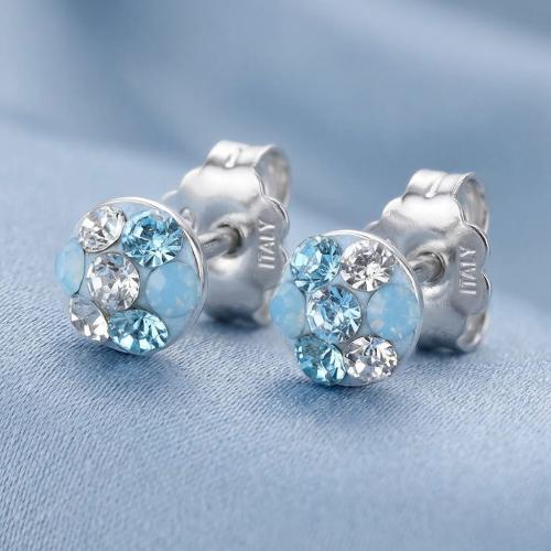 Сребърни Полутопчета С Кристали От Sw® Deep Blue 5мм