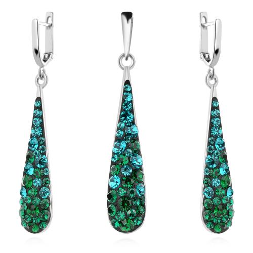 Сребърен комплект обеци и медальон с кристали от Sw® SKM119 Blue Zircon and Emerald